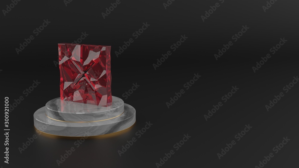 Poster 3d rendering of red gemstone symbol of multiply 1 icon
