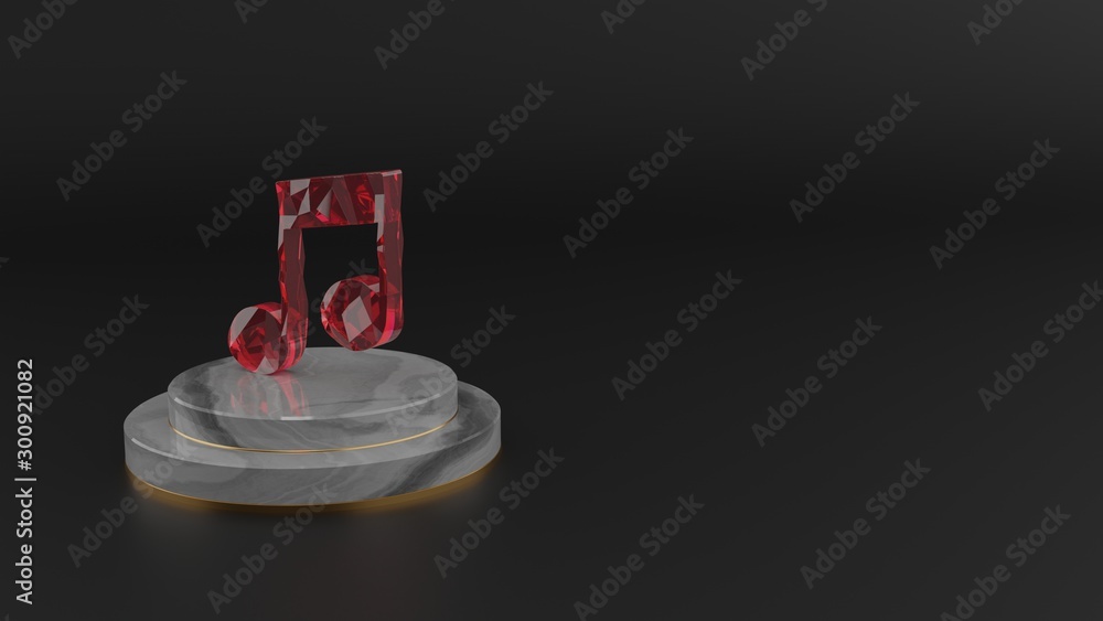 Poster 3d rendering of red gemstone symbol of music player icon