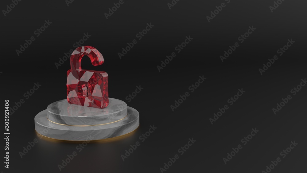 Poster 3d rendering of red gemstone symbol of padlock icon