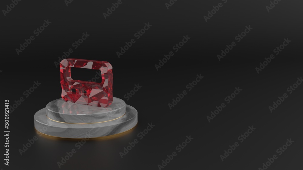 Poster 3d rendering of red gemstone symbol of pager icon
