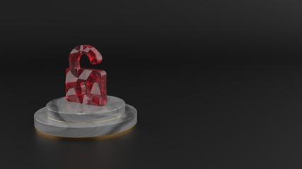 3D rendering of red gemstone symbol of padlock icon