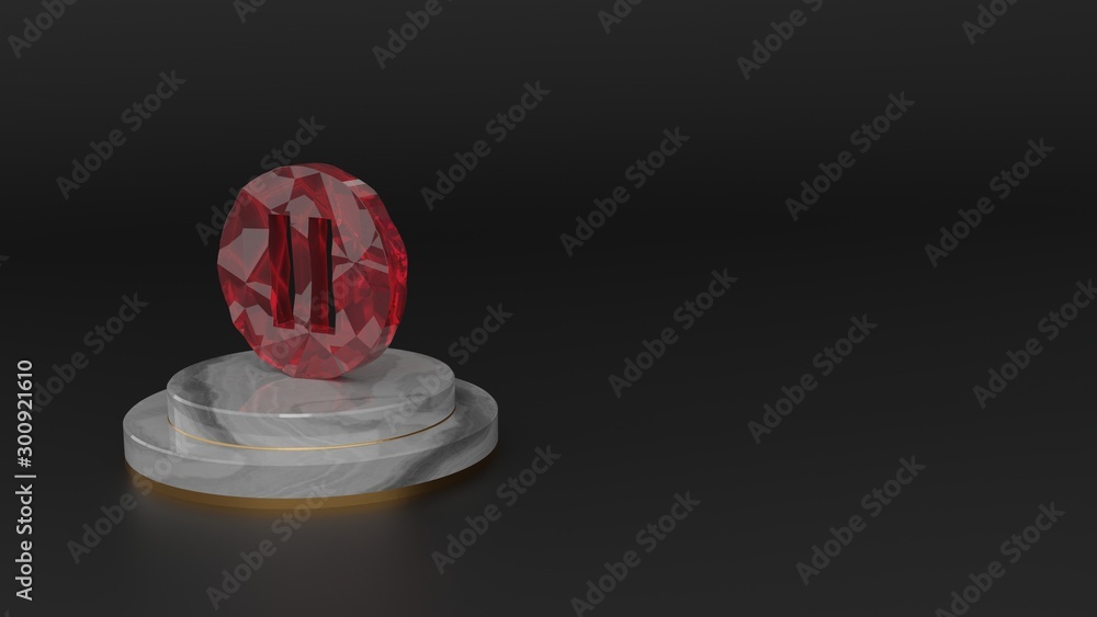 Poster 3d rendering of red gemstone symbol of pause icon