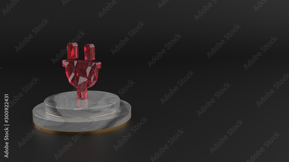 Poster 3d rendering of red gemstone symbol of plug icon