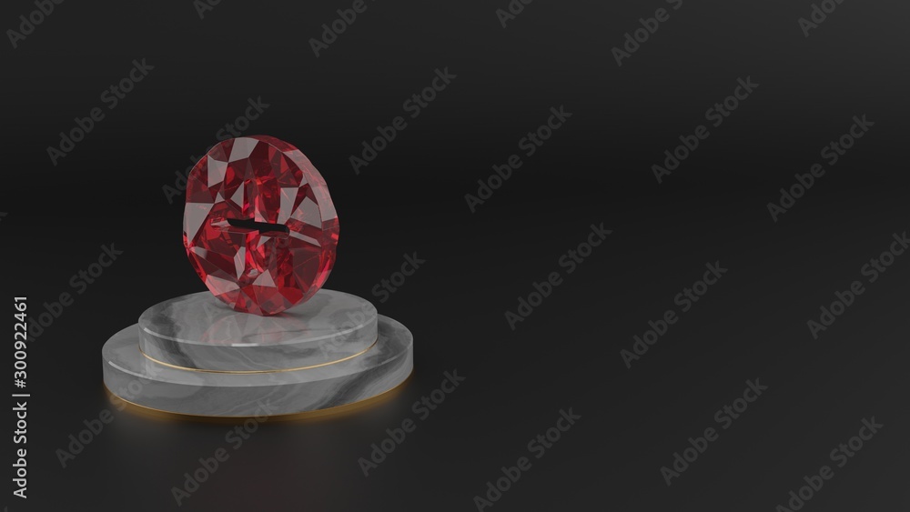 Poster 3d rendering of red gemstone symbol of plus icon