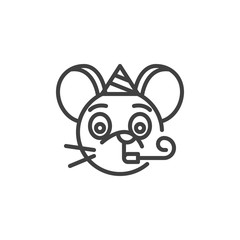 Party rat emoticon line icon. linear style sign for mobile concept and web design. Party mouse face emoji outline vector icon. Chinese 2020 year of the rat symbol, logo illustration. Vector graphics