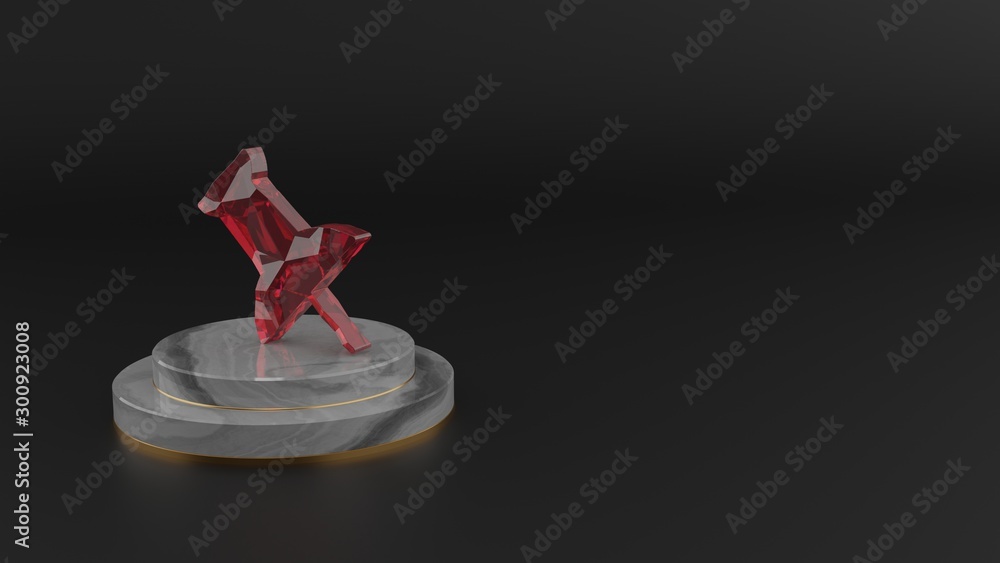 Poster 3d rendering of red gemstone symbol of push pin icon