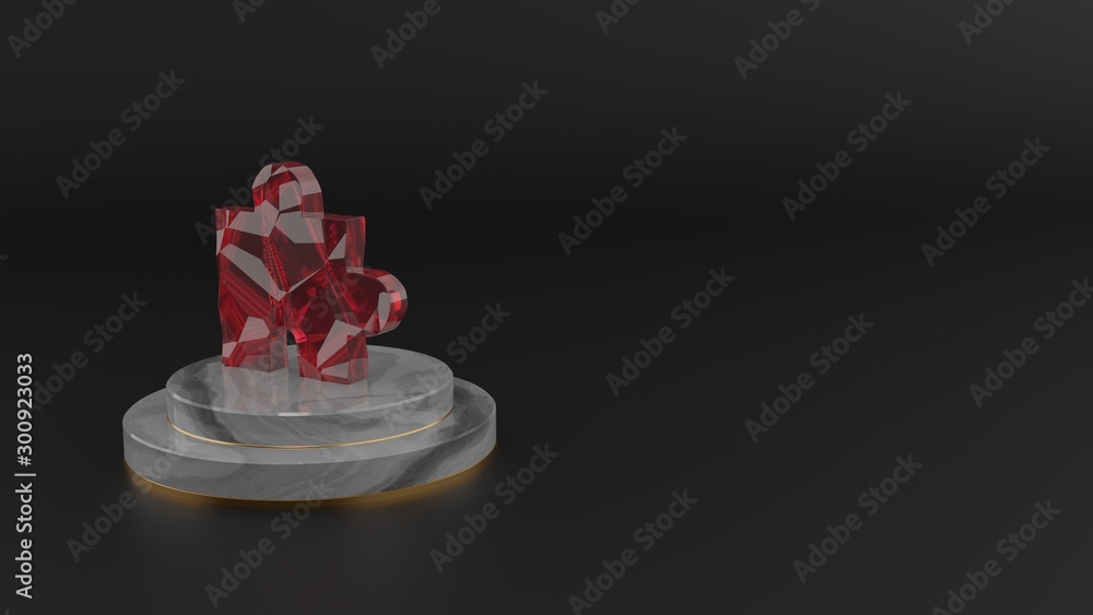 Poster 3d rendering of red gemstone symbol of puzzle icon
