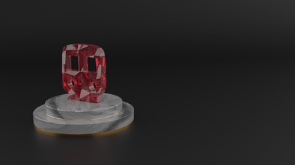 3D rendering of red gemstone symbol of public transport subway icon