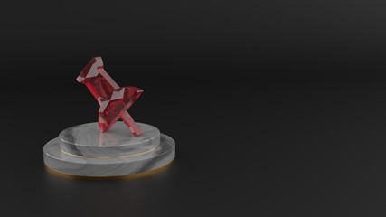3D rendering of red gemstone symbol of push pin icon