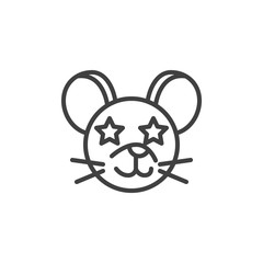 Obraz premium Star eyes rat emoticon line icon. linear style sign for mobile concept and web design. Excited mouse face emoji outline vector icon. Chinese 2020 year of the rat symbol, logo illustration.