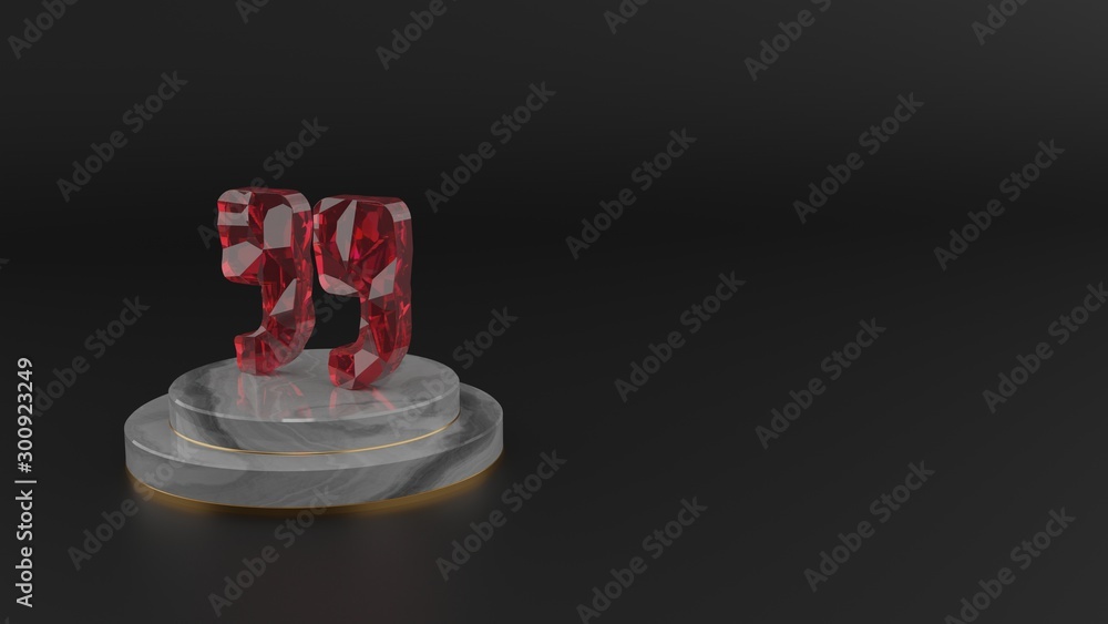 Poster 3d rendering of red gemstone symbol of quote right icon