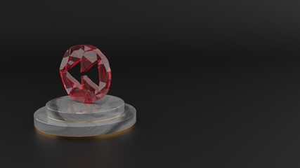3D rendering of red gemstone symbol of rewind  icon