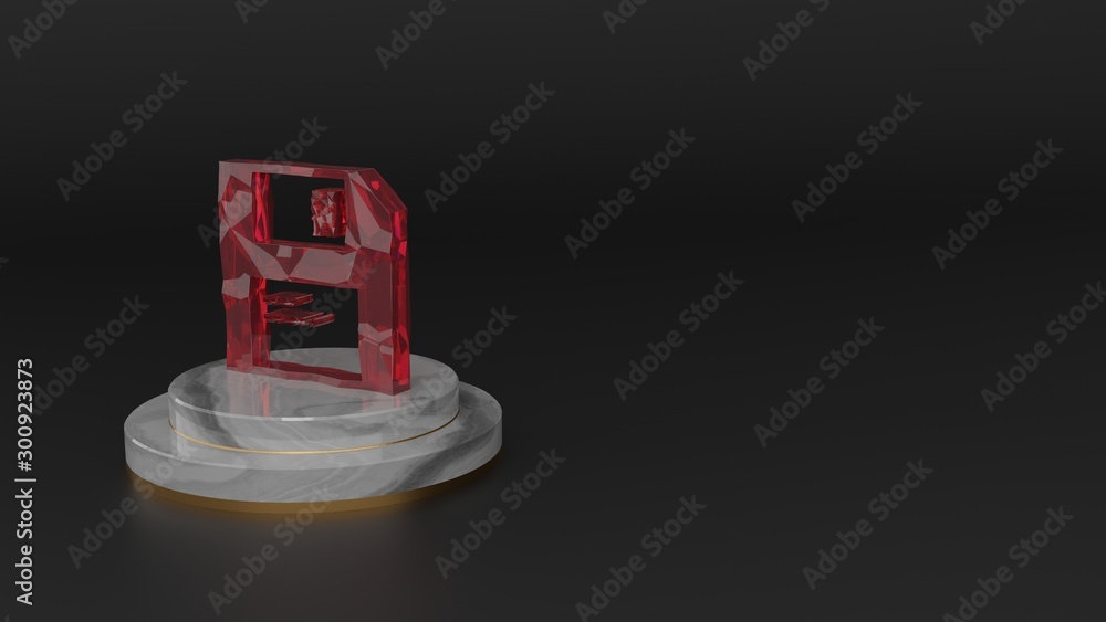 Poster 3d rendering of red gemstone symbol of save icon