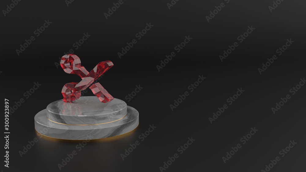 Poster 3d rendering of red gemstone symbol of scissors icon
