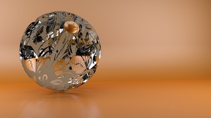 Christmas ball on a gold background. 3d illustration