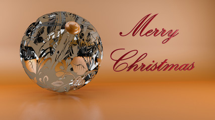 Christmas ball on a gold background. 3d illustration