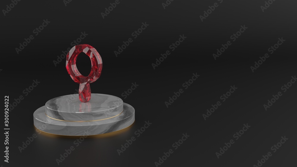 Poster 3d rendering of red gemstone symbol of search icon