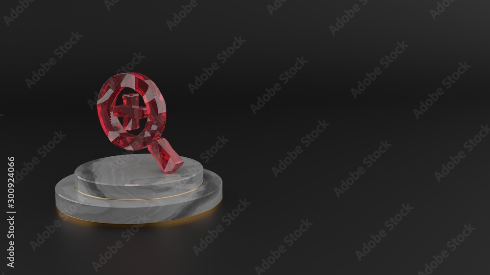 Poster 3d rendering of red gemstone symbol of search plus icon