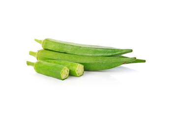 Young okra isolated on the white background.