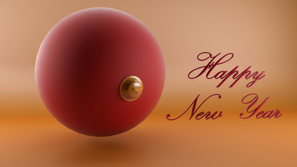 red christmas ball on a gold background. 3d illustration