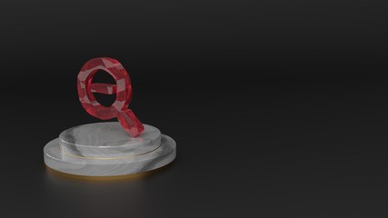 3D rendering of red gemstone symbol of search minus icon