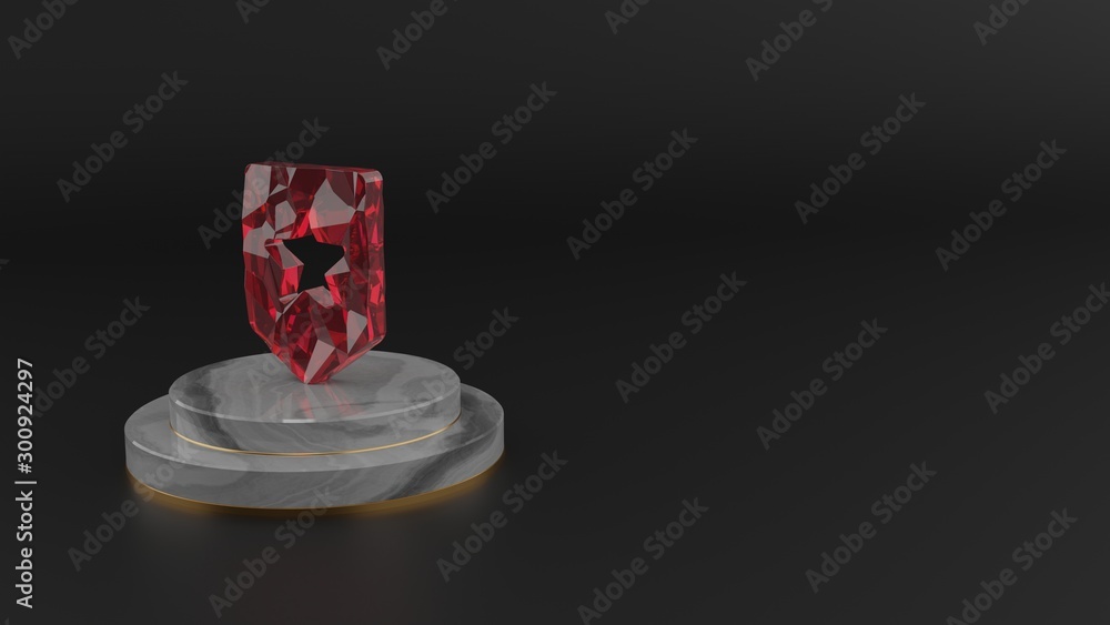 Poster 3d rendering of red gemstone symbol of shapes icon