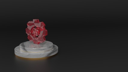 3D rendering of red gemstone symbol of settings icon