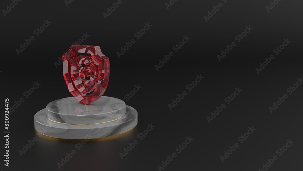 Poster 3d rendering of red gemstone symbol of shield icon