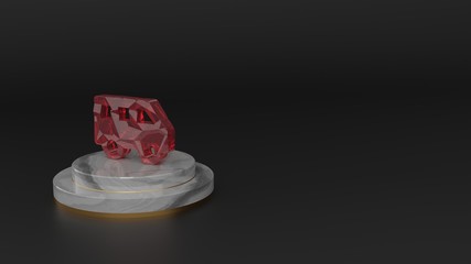 3D rendering of red gemstone symbol of shuttle van icon
