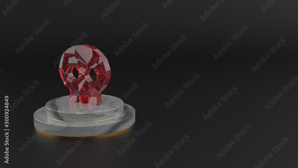 Poster 3d rendering of red gemstone symbol of skull icon
