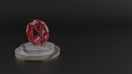 3D rendering of red gemstone symbol of skip icon
