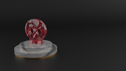 3D rendering of red gemstone symbol of skull icon