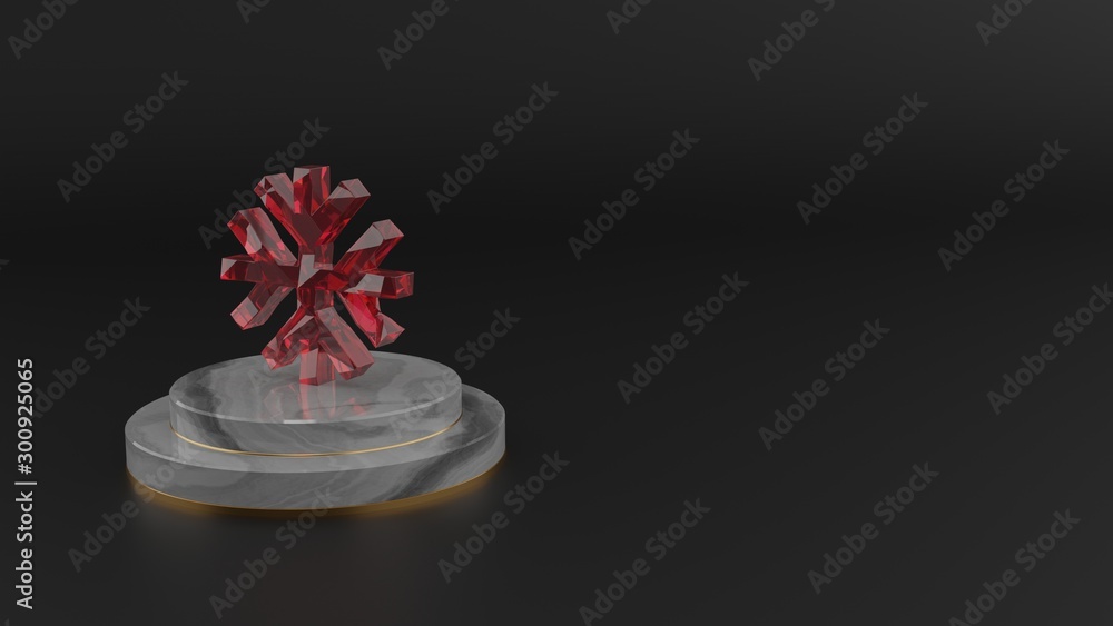 Poster 3d rendering of red gemstone symbol of snowflake icon