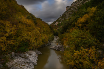 Naklejka na ściany i meble Walking in the mountains, autumn colours
