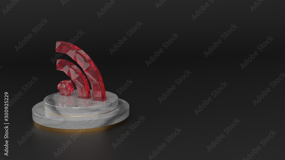 Poster 3d rendering of red gemstone symbol of social rss icon