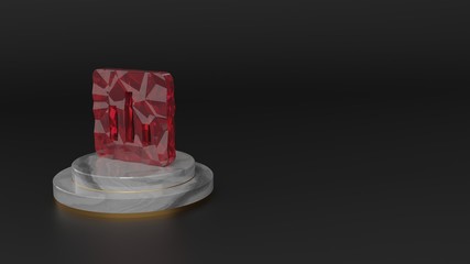 3D rendering of red gemstone symbol of square  icon