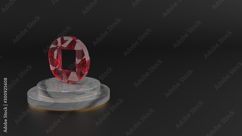 Poster 3d rendering of red gemstone symbol of stop icon
