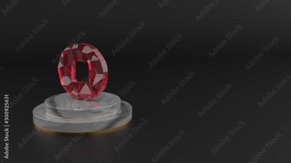 Poster 3d rendering of red gemstone symbol of stop circle icon