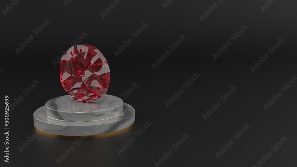 Poster 3d rendering of red gemstone symbol of stopwatch icon