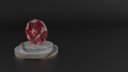 3D rendering of red gemstone symbol of success icon