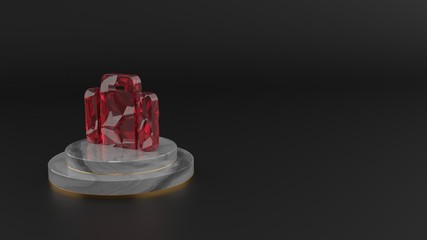 3D rendering of red gemstone symbol of suitcase icon