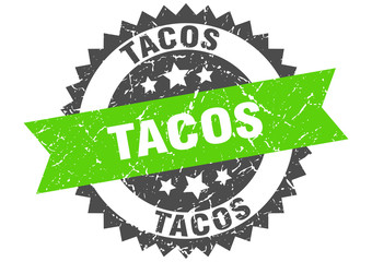 tacos grunge stamp with green band. tacos