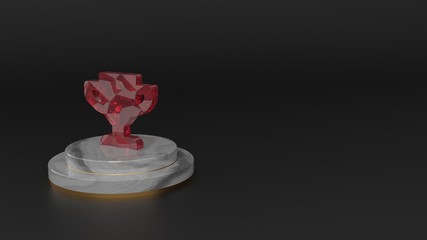 3D rendering of red gemstone symbol of trophy icon
