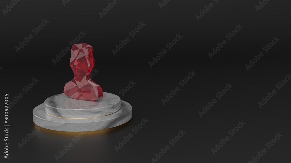 Poster 3d rendering of red gemstone symbol of user icon