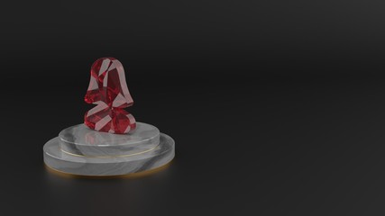 3D rendering of red gemstone symbol of user  icon