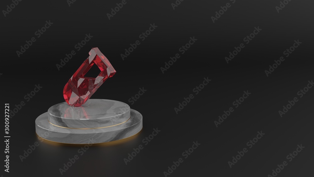 Poster 3d rendering of red gemstone symbol of vial icon