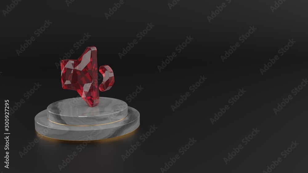 Poster 3d rendering of red gemstone symbol of volume down icon