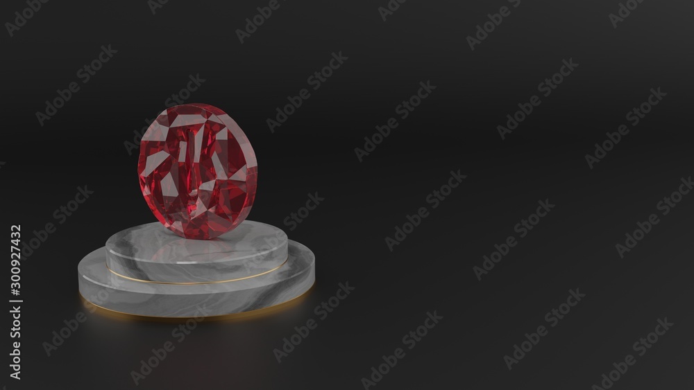 Poster 3d rendering of red gemstone symbol of warning icon