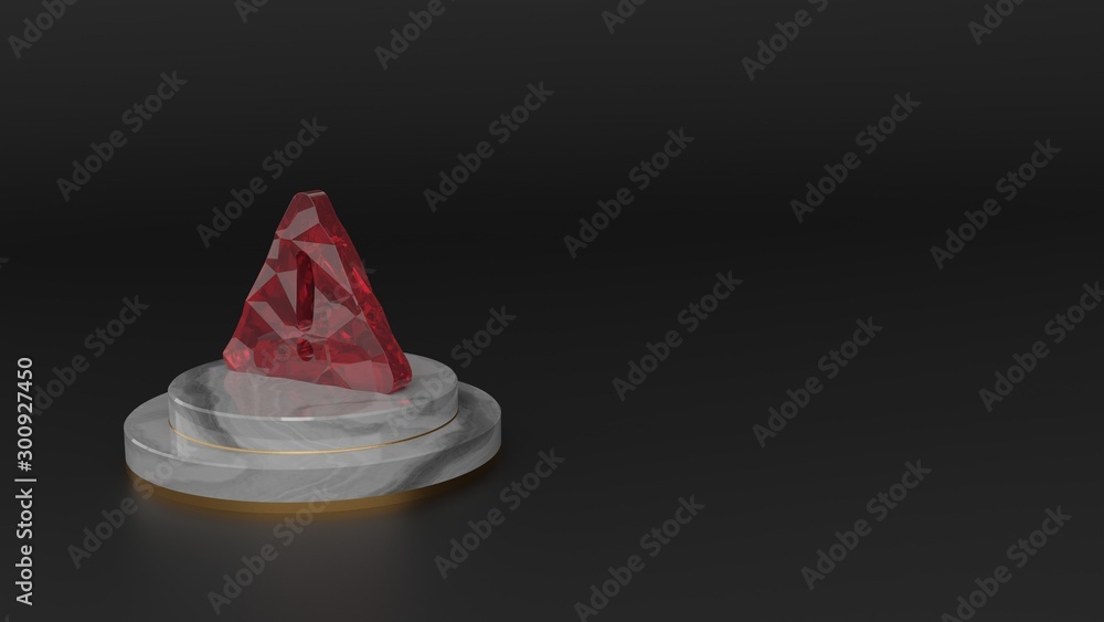 Poster 3d rendering of red gemstone symbol of warning icon