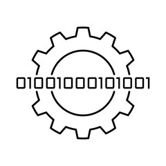Concept of binary code, encryption and password security. Outline thin line flat illustration. Isolated on white background. 